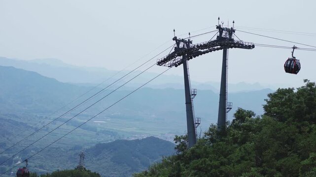  Beijing, China - 3 may 2025 funicular on The Great Wall at Mutianyu 