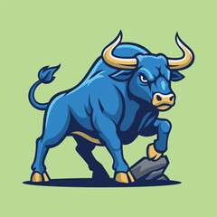 Angry Blue Bull Illustration Character Vector Logo Template