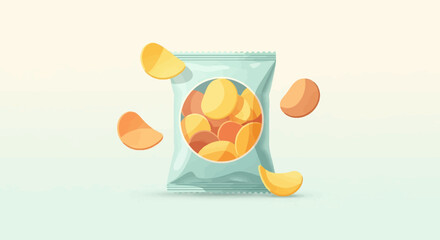 Fototapeta premium A bag of chips is surrounded by floating potato crisps