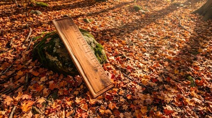 Autumn Forest Wooden Chart with Fallen Orange Leaves