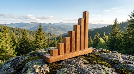 Upward Business Chart on Mountain Peak Rock Scenic