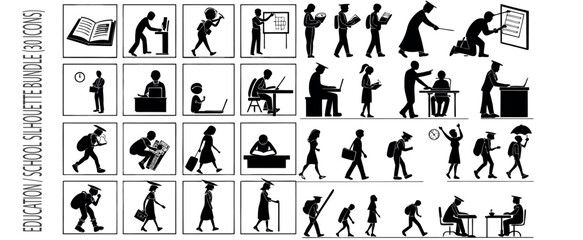 Obraz premium Education & School Silhouette Bundle – 30 Learning Icons for Study, Teaching & Knowledge