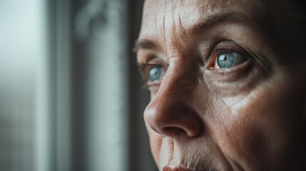 Rare Disease Day: a person with multiple sclerosis looking healthy on the outside, subtle fatigue in the eyes, neutral background, natural window light, shallow depth of field