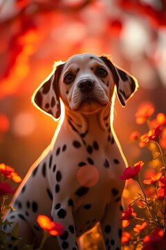 Portrait of Dalmatian puppy in golden light