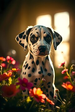 Dalmation puppy portrait in front of window