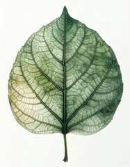 Obraz premium Detailed Green Leaf with Visible Veins Isolated on White Background