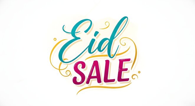 Eid sale promotional banner with decorative text and swirling patterns.