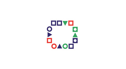 Colorful geometric shapes in circle.