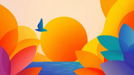 Abstract landscape with sun and sea