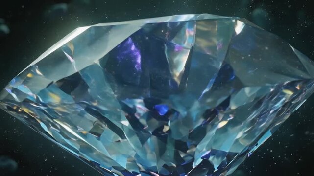 4K cinematic video inside massive diamond, X-ray luminescence reveals intricate crystal lattice glowing inclusions pulsing neon blue purple light surreal futuristic floating microfractures, particles 
