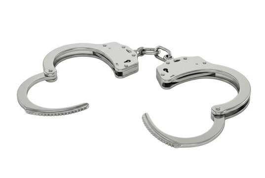 Silver open handcuffs isolated. Freedom concept.