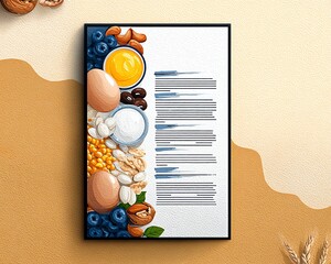 High protein recipe card concept, A colorful assortment of fresh ingredients perfect for cooking.