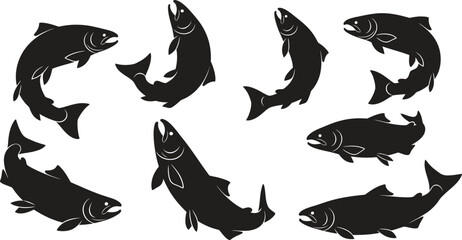 Obraz premium Silhouette of multiple fish swimming together in different directions