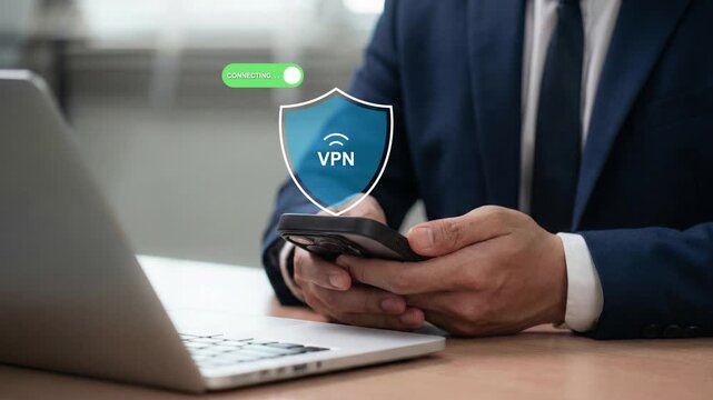 Close-up of hand pressing digital ON switch to enable VPN service for private browsing, anonymous browsing, data encryption protection and secure online network for personal privacy