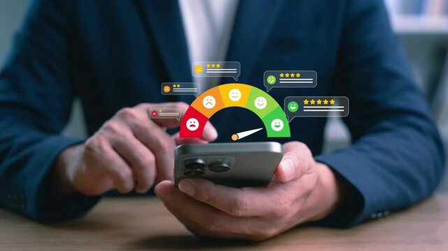 Customer reviews and ratings on smartphone, highlighting user feedback for digital business, online services, and customer-centric experience evaluation.