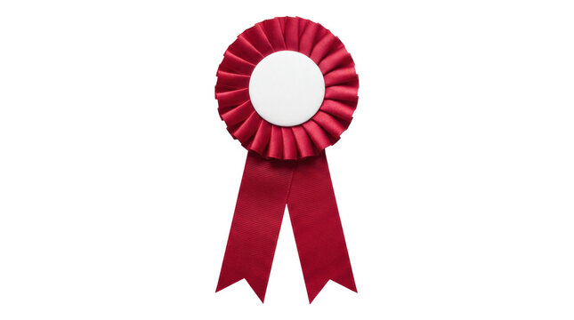 Red award ribbon rosette with blank center isolated on transparent background