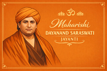 Maharishi Dayanand Saraswati Jayanti poster-clean line-art portrait of Maharishi Dayanand Saraswati