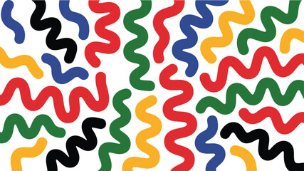 A lively assortment of bold squiggly lines in various primary and secondary colors on white