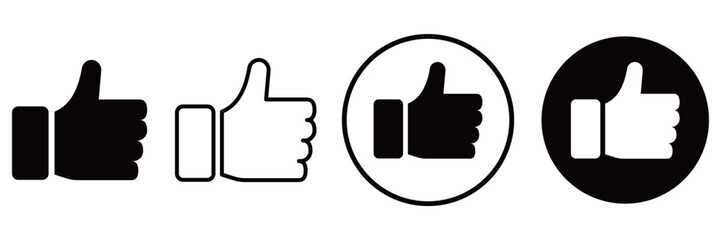 UIデザインに最適なモノクロのサムズアップと「いいね」ベクターアイコンセット