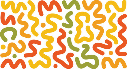 This bright image presents a joyful mix of winding lines and small dots in warm earthy colors on a light surface