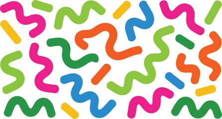 Vibrant colorful squiggly and rounded lines create an energetic playful pattern on a clean white background