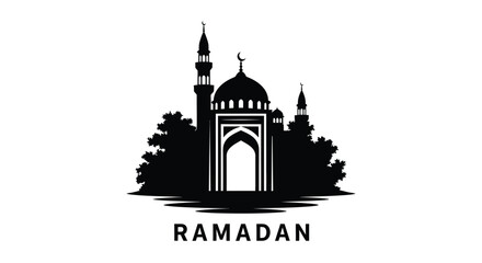 Obraz premium Ramadan Desert Mosque Silhouette Icon