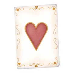 Naklejka premium Watercolor Hearts playing card illustration, Wonderland fairytale heart suit card isolated on white.