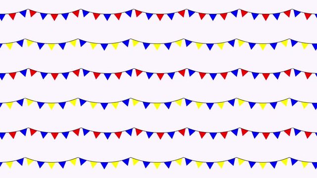 Colorful triangular pennant banner strings.