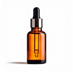 Amber Glass Dropper Bottle with Silver Cap on a White Background