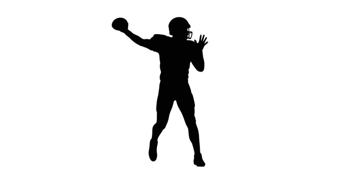 Silhouette of an American football quarterback preparing to throw a pass, conveying athletic action and sport