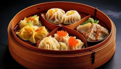 Assorted Dim Sum in Bamboo Steamer Basket - A Culinary Delight.