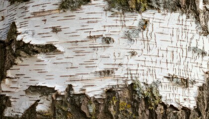 Close-up of Birch Tree Bark Texture with White and Brown Colors.