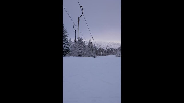 Button ski lift operating at ski resort in sweden