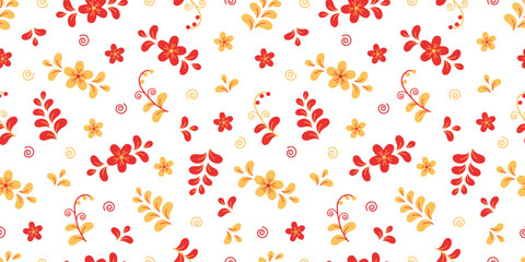 Seamless pattern of abstract patterns of flowers and plants. Cartoon traditional Slavic pattern background