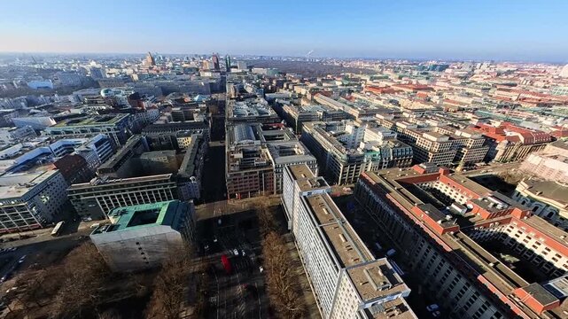 Slow Top-Down Drone Flight Over Leipziger Strasse and Alexanderplatz, Berlin
