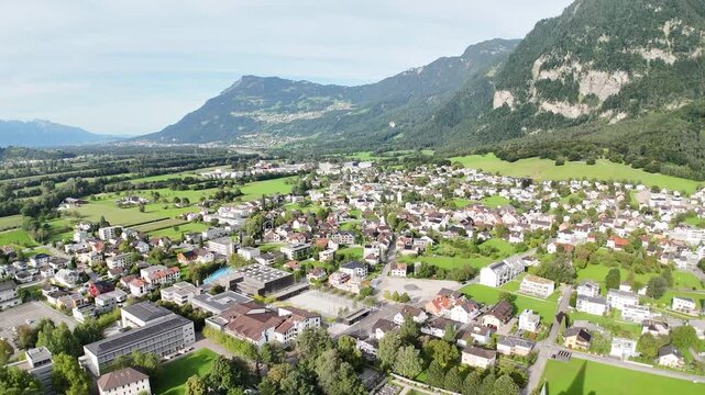 Flight over Burg Gutenberg Balzers Castle in Liechtenstein. Gutenberg Castle