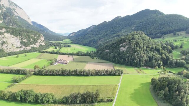 Flight over Burg Gutenberg Balzers Castle in Liechtenstein. Gutenberg Castle