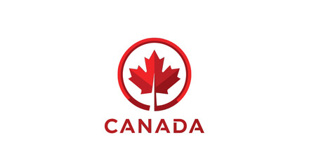 Obraz premium A red maple leaf logo with the word CANADA below it, set against a white background, symbolizing the country.