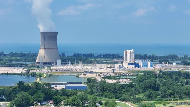 Davis-Besse Nuclear Power Plant generating electricity near Lake Erie, Oak Harbor, Ohio, USA - it had a near meltdown in 2002