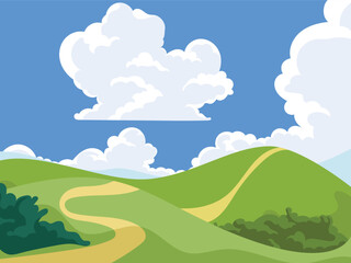 Obraz premium Summer scene, nature landscape background, hill and cumulus clouds in sky