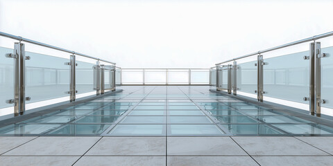 Fototapeta premium empty transparent glass terrace floor with frameless railings for sky high architecture concept isolated on white background top view