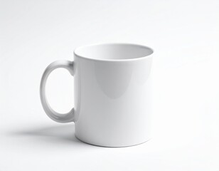 Obraz premium Ceramic White Mug on White Background Mockup in Soft Studio Lighting