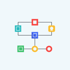 Fototapeta premium Abstract diagram with interconnected colorful geometric shapes on a light background.