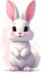 Obraz premium Cute Fluffy White Rabbit with Pink Ears and Cheeks on White Background
