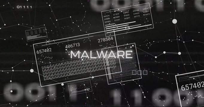 MAL overlay appearing, keyboard schematic with panels forming MALWARE, pulsing, highlighting threat
