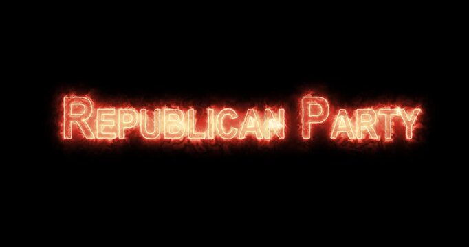 Republican Party slogan in fire. Loop