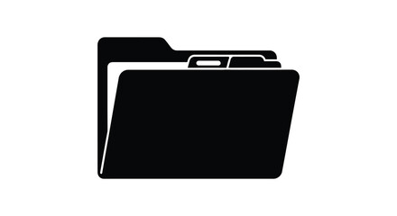 A simple black silhouette of a computer folder icon is displayed against a plain white background high quality