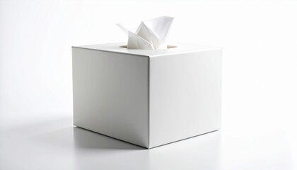 White Cube Tissue Box with White Tissues on White Background