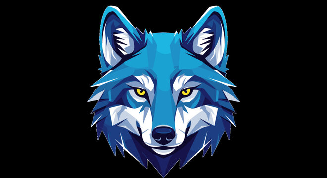 Blue Geometric Wolf Head Illustration on Black Background