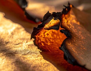 Macro Close-Up of Charred Paper Edge Curling Inward